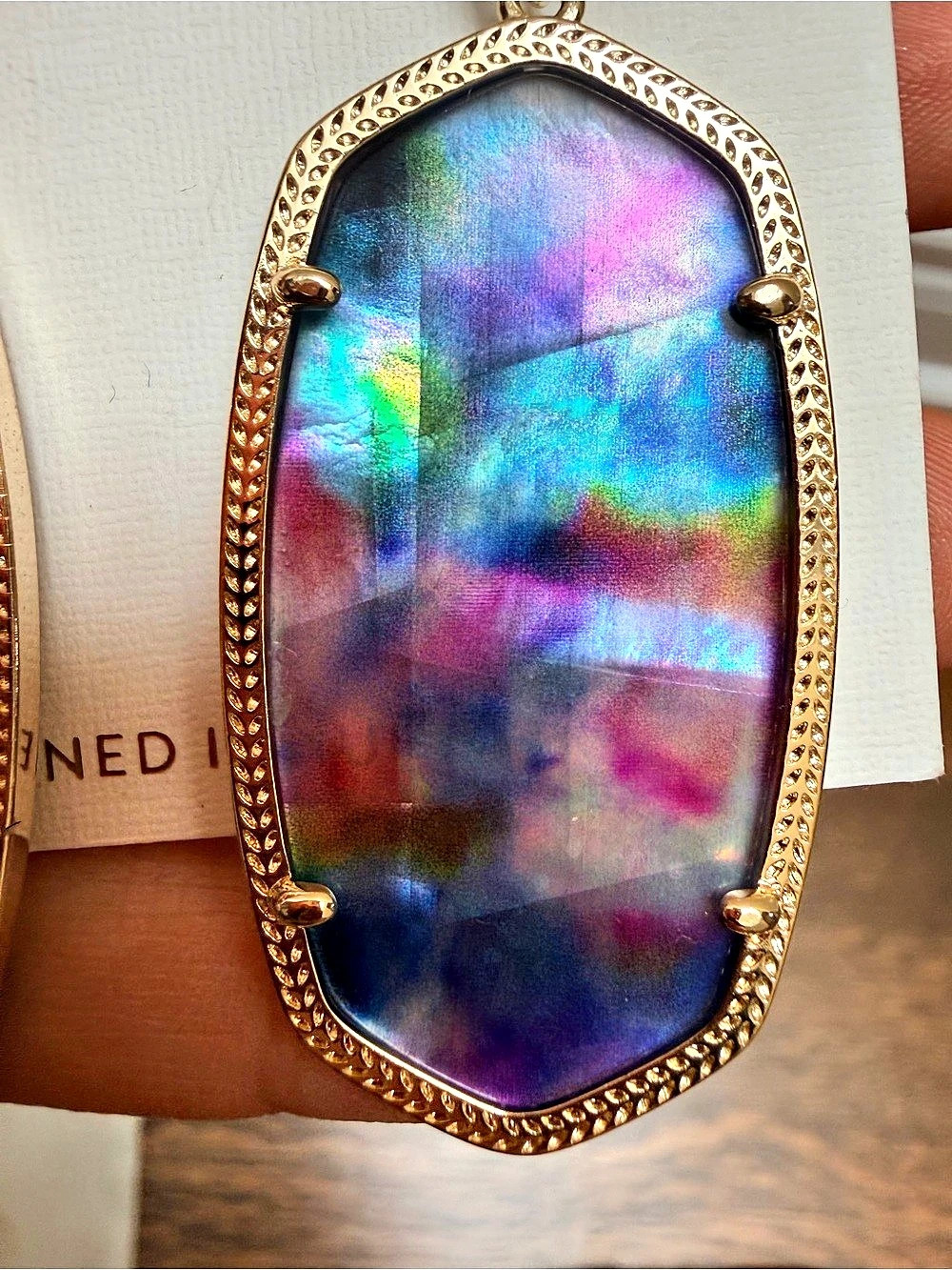 KENDRA SCOTT Danielle Teal Tie Dye Illusion Gold Drop Earrings Glass Gold-Tone - Picture 5 of 6